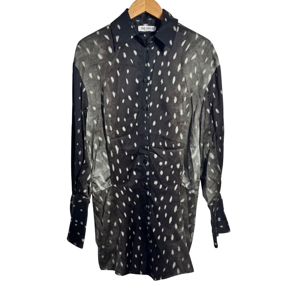 The Attico Silvye Animal Print Mini Shirt Dress Black IT 42 US 6 Officecore